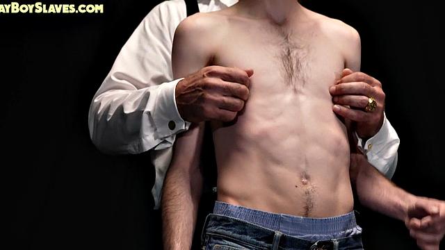 Sub skinny twink anally toyed with by gay daddy