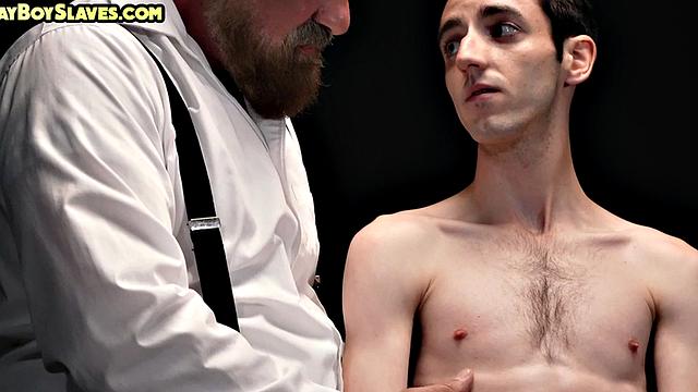 Sub skinny twink anally toyed with by gay daddy