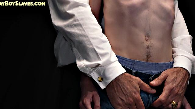 Sub skinny twink anally toyed with by gay daddy