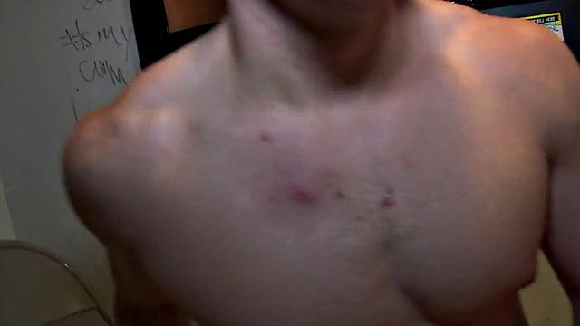 Fooled guy enjoys gloryhole gay bj before cumshot