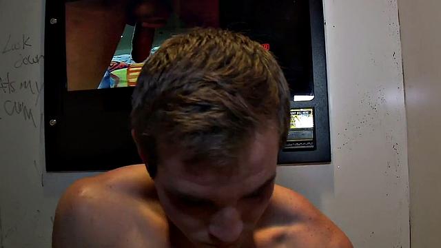 Fooled guy enjoys gloryhole gay bj before cumshot