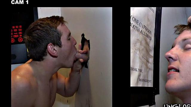 Fooled guy enjoys gloryhole gay bj before cumshot
