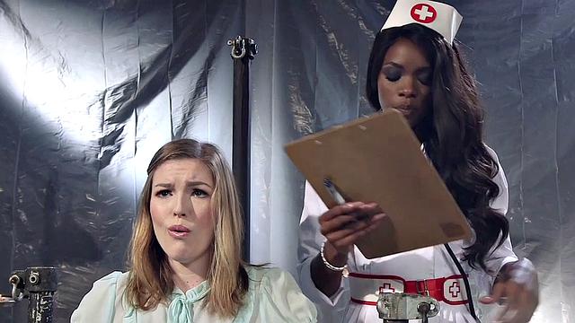 Ebony lezdom nurse licked by sub in 69 facesitting