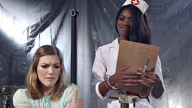 Ebony lezdom nurse licked by sub in 69 facesitting