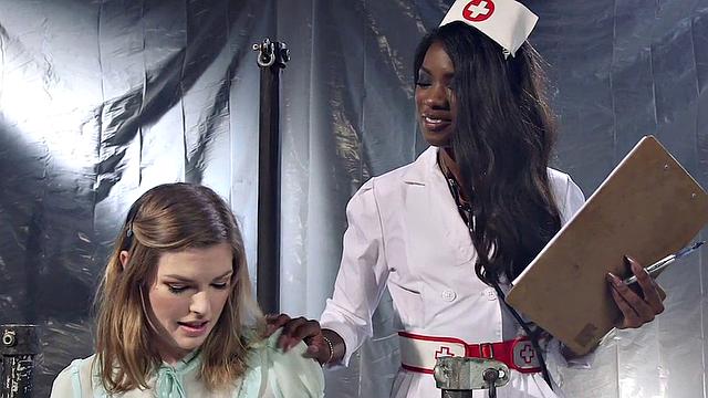 Ebony lezdom nurse licked by sub in 69 facesitting
