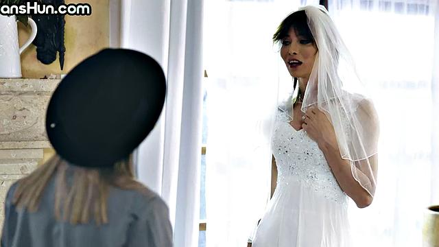 TS bride in stockings having passionate affair with her BFF