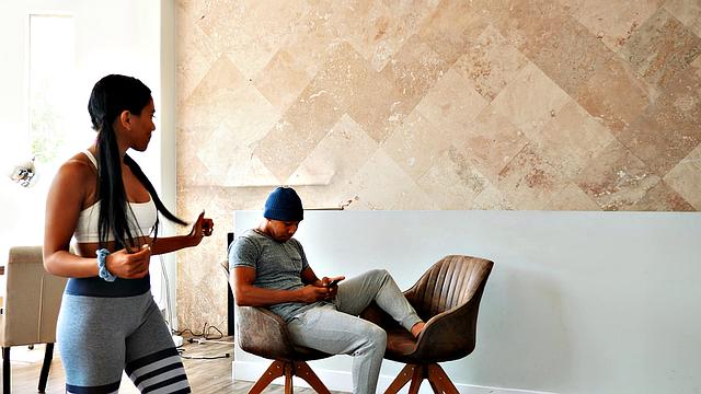 Brunette Asian gets pierced & sucks while riding in reverse cowgirl position