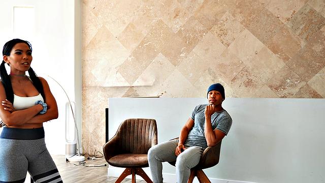 Brunette Asian gets pierced & sucks while riding in reverse cowgirl position