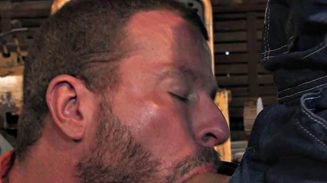 Sturdy top sucked off before farmers asshole