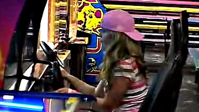 Little April goes solo in a public toilet