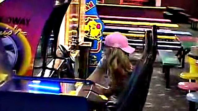 Little April goes solo in a public toilet