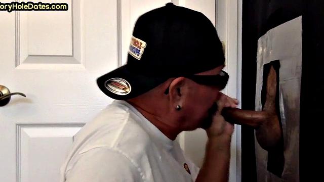 Mature gaydaddy fucked in gloryhole sex at his home