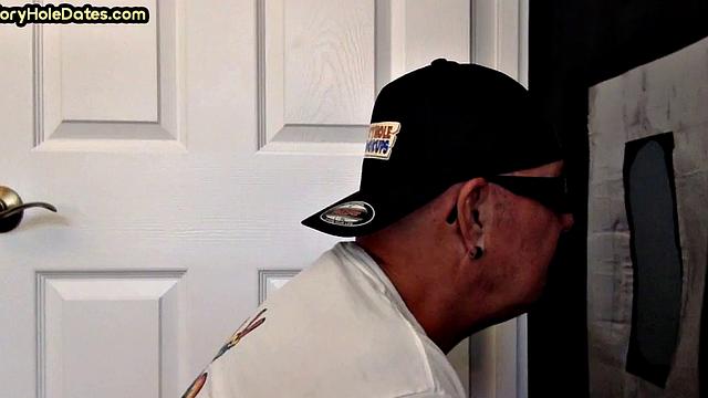 Mature gaydaddy fucked in gloryhole sex at his home