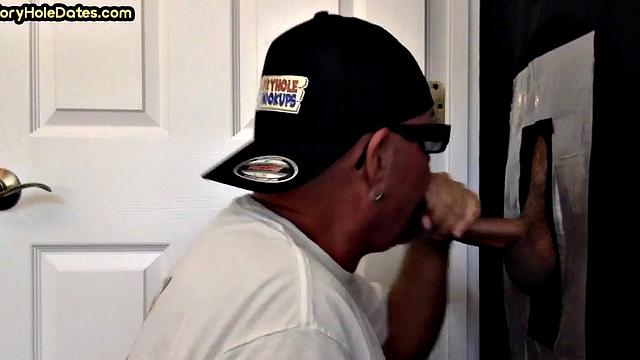 Mature gaydaddy fucked in gloryhole sex at his home