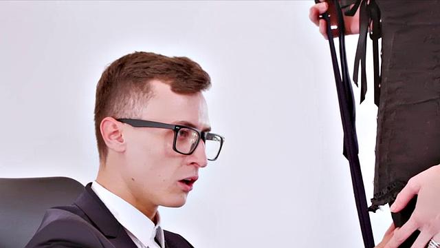 Redhead secretary fucked by dirty man in meeting room