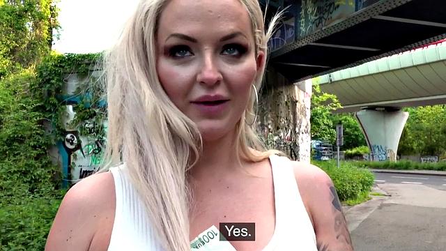 Busty blonde eurobabe gets paid to jerk and ride dick