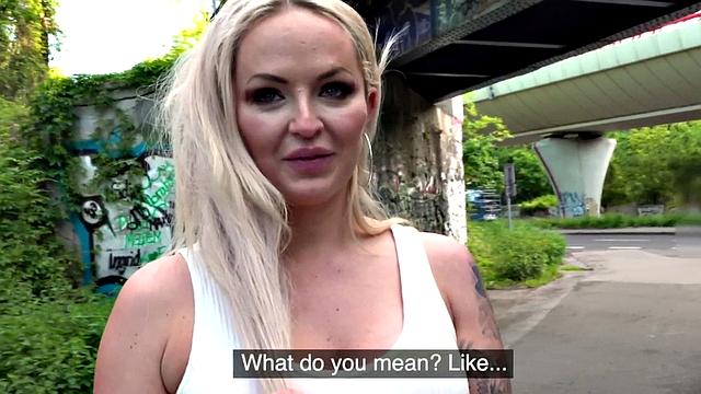 Busty blonde eurobabe gets paid to jerk and ride dick