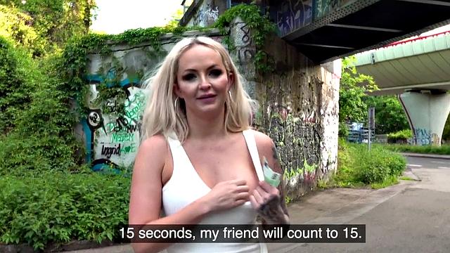 Busty blonde eurobabe gets paid to jerk and ride dick