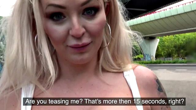 Busty blonde eurobabe gets paid to jerk and ride dick