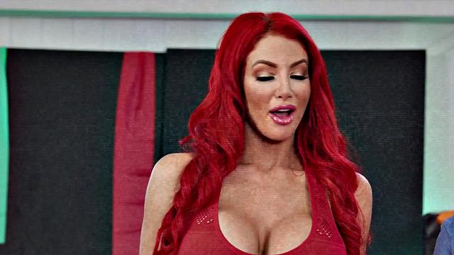 Busty ginger stepmom riding short guys cock in the gym