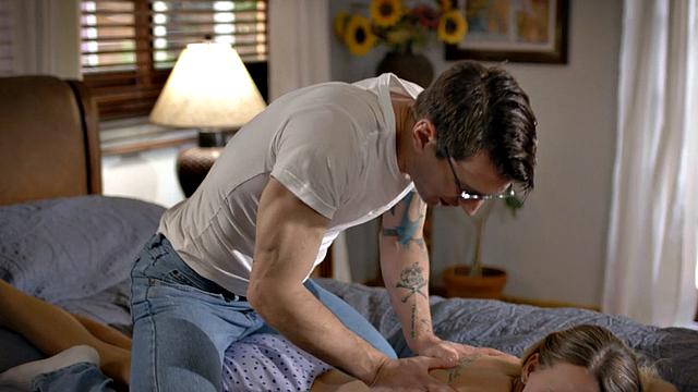 Big-boobs stepmom massaged and fucked by horny stepson