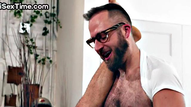 Hairypussy bisex babe enjoys 3some with anal guys