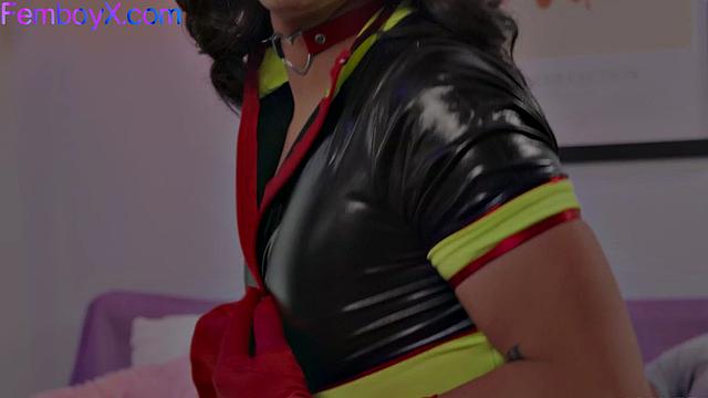 IR loving femboi in latex bends for BBC