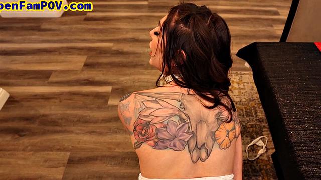 Inked stepdaughter doggystyled in POV