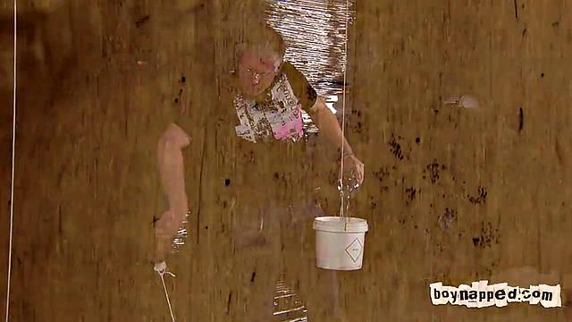 Max Brown and Sebastian Kane take control with pallet wrap for intense gay restraint and steamy domination play