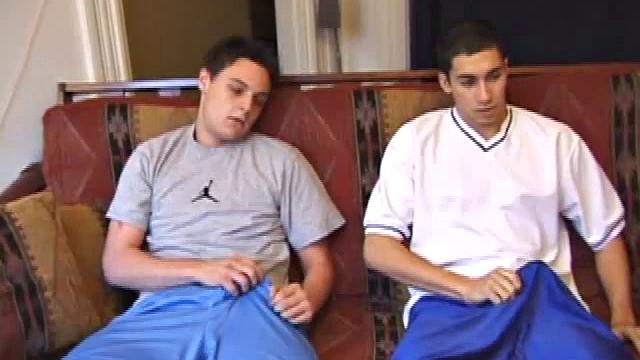 Levi and Gunner work up a couple of stiff ones, and then strip naked and get down to business. These horny guys exchange blow jobs until they both blow big messy cum loads.