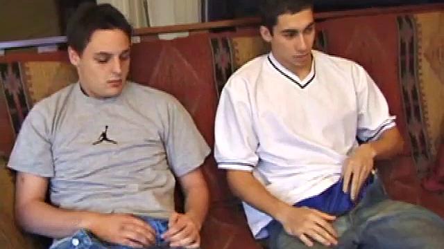 Levi and Gunner work up a couple of stiff ones, and then strip naked and get down to business. These horny guys exchange blow jobs until they both blow big messy cum loads.