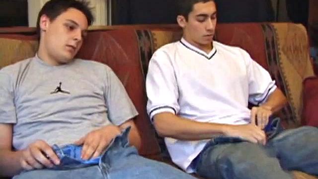 Levi and Gunner work up a couple of stiff ones, and then strip naked and get down to business. These horny guys exchange blow jobs until they both blow big messy cum loads.