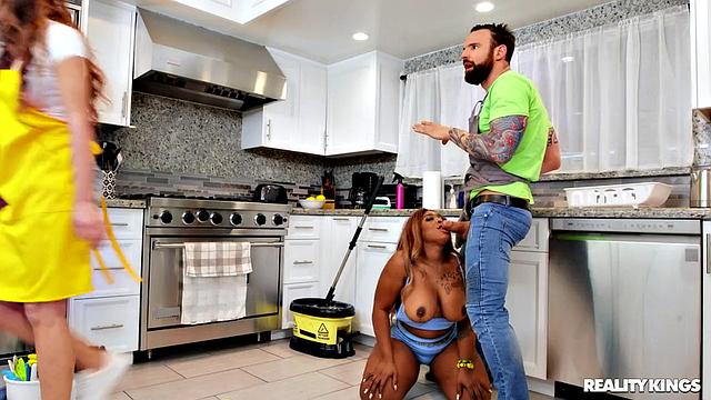 Cleaning with Ms. London's Huge Tits