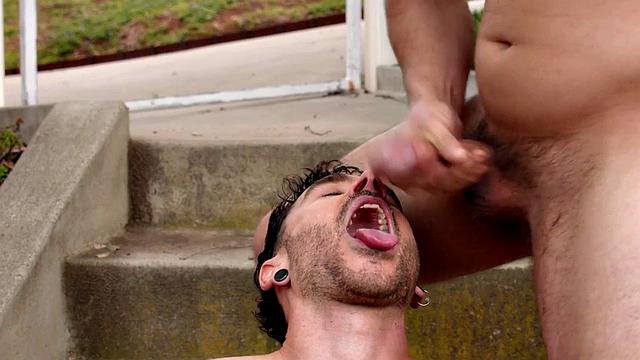 Seduced otter barebacked outdoors tasting jizz