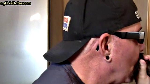 Mature gay man gets gloryhole action after sucking cock