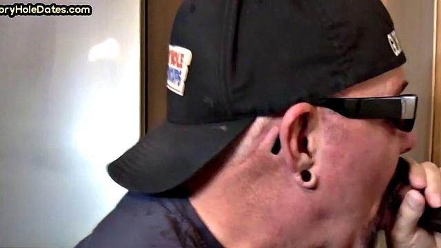 Mature gay man gets gloryhole action after sucking cock