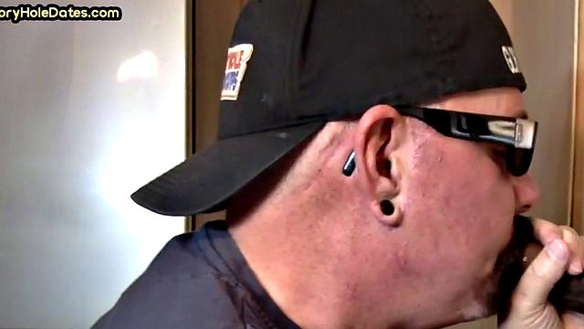 Mature gay man gets gloryhole action after sucking cock
