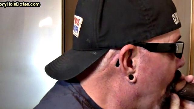 Mature gay man gets gloryhole action after sucking cock
