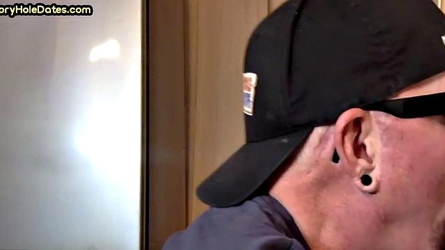 Mature gay man gets gloryhole action after sucking cock