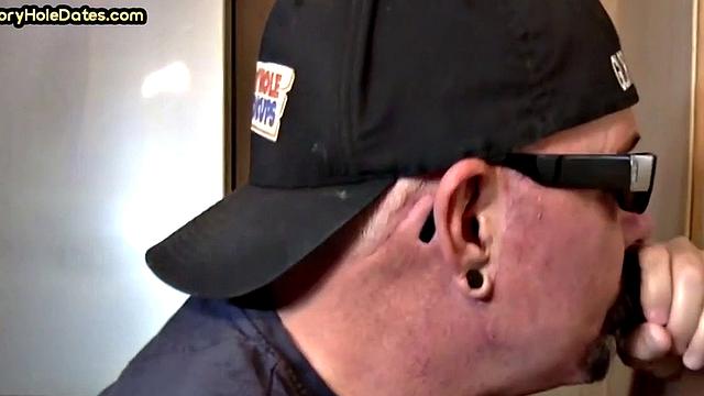 Mature gay man gets gloryhole action after sucking cock