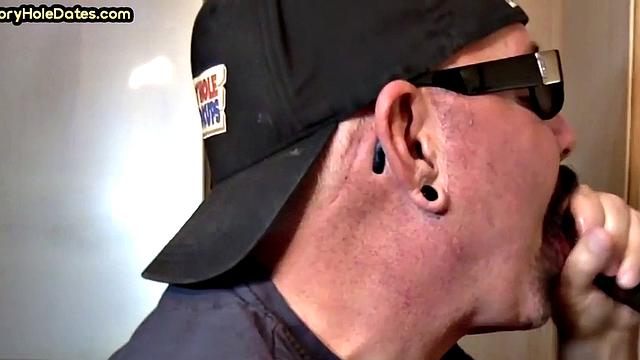 Mature gay man gets gloryhole action after sucking cock