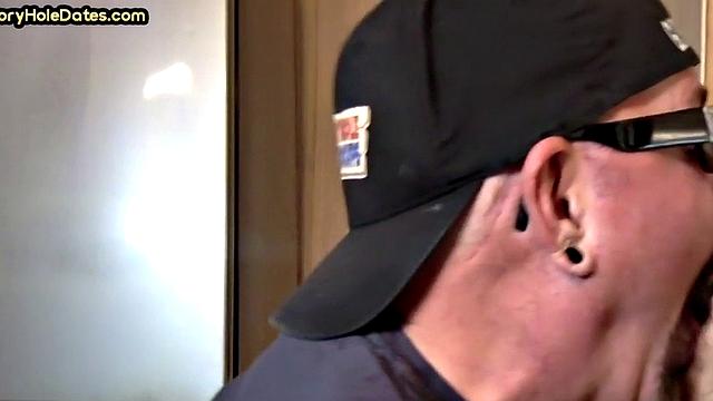 Mature gay man gets gloryhole action after sucking cock