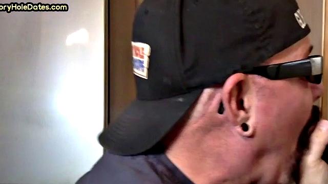 Mature gay man gets gloryhole action after sucking cock
