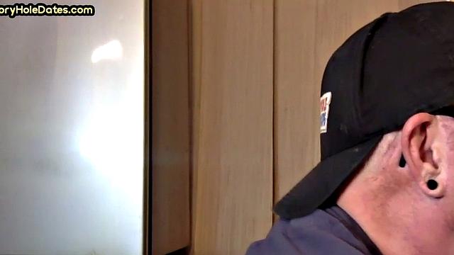 Mature gay man gets gloryhole action after sucking cock