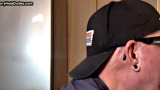 Mature gay man gets gloryhole action after sucking cock