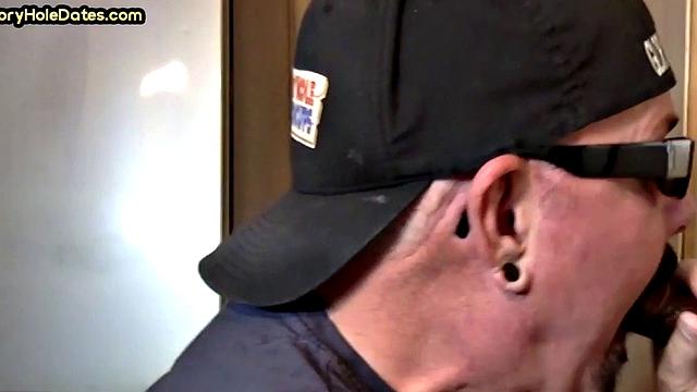 Mature gay man gets gloryhole action after sucking cock