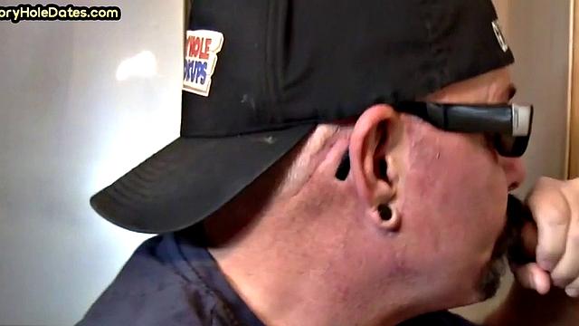 Mature gay man gets gloryhole action after sucking cock