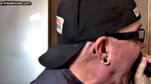 Mature gay man gets gloryhole action after sucking cock