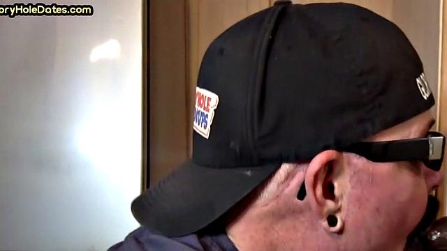 Mature gay man gets gloryhole action after sucking cock