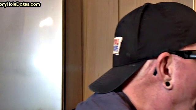 Mature gay man gets gloryhole action after sucking cock